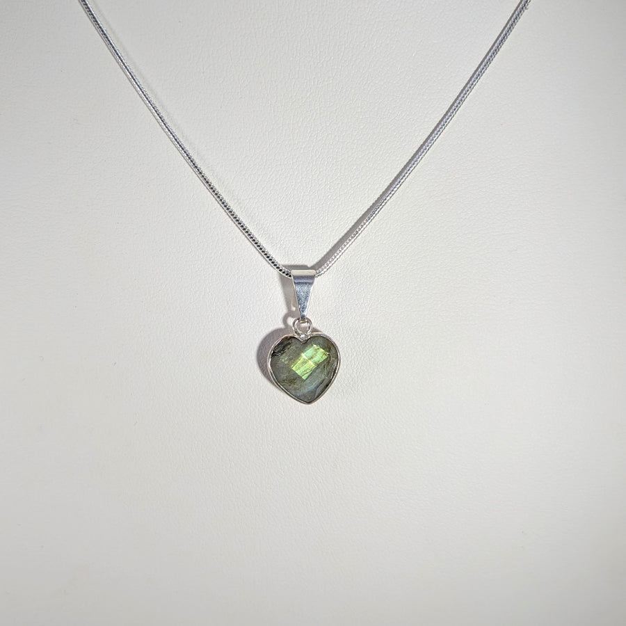 Mini Labradorite 16" Heart Faceted Pendant on Chain #BC1903