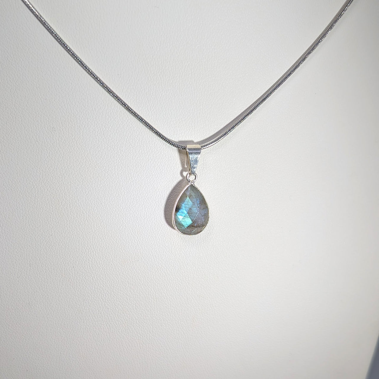Mini Labradorite 20" Teardrop Faceted Pendant on Chain #BC1904