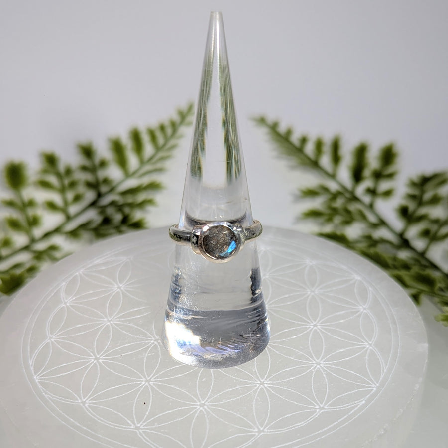 Labradorite Faceted Sz 6.75-7 Round S.S. Ring #BC1907