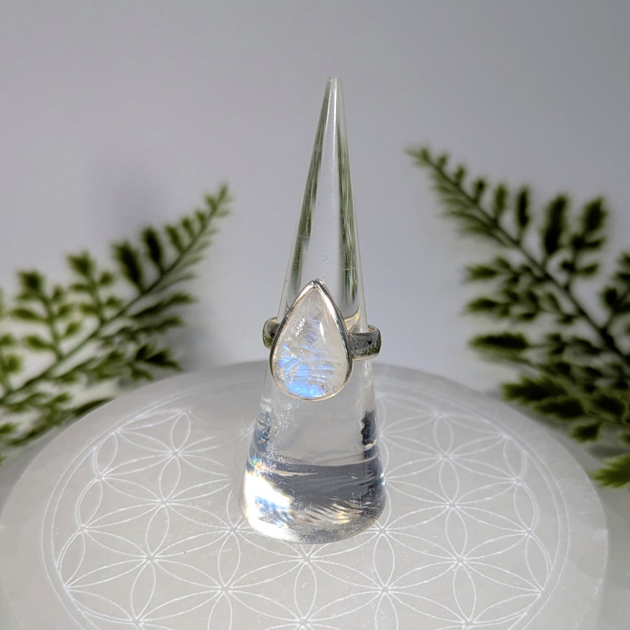 Rainbow Moonstone Sz 5.75 Teardrop S.S. Ring #BC1911