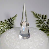 Rainbow Moonstone Sz 6.5 Marquis S.S. Ring #BC1912
