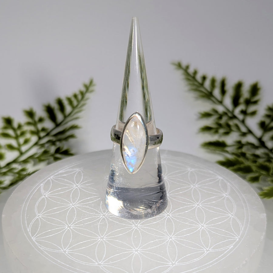 Rainbow Moonstone Sz 6.5 Marquis S.S. Ring #BC1912