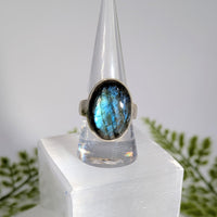 Labradorite Sz 9.5 Oval S.S. Ring #BC1916