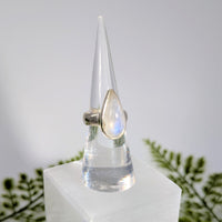 Rainbow Moonstone Sz 5.75 Teardrop S.S. Ring #BC1917