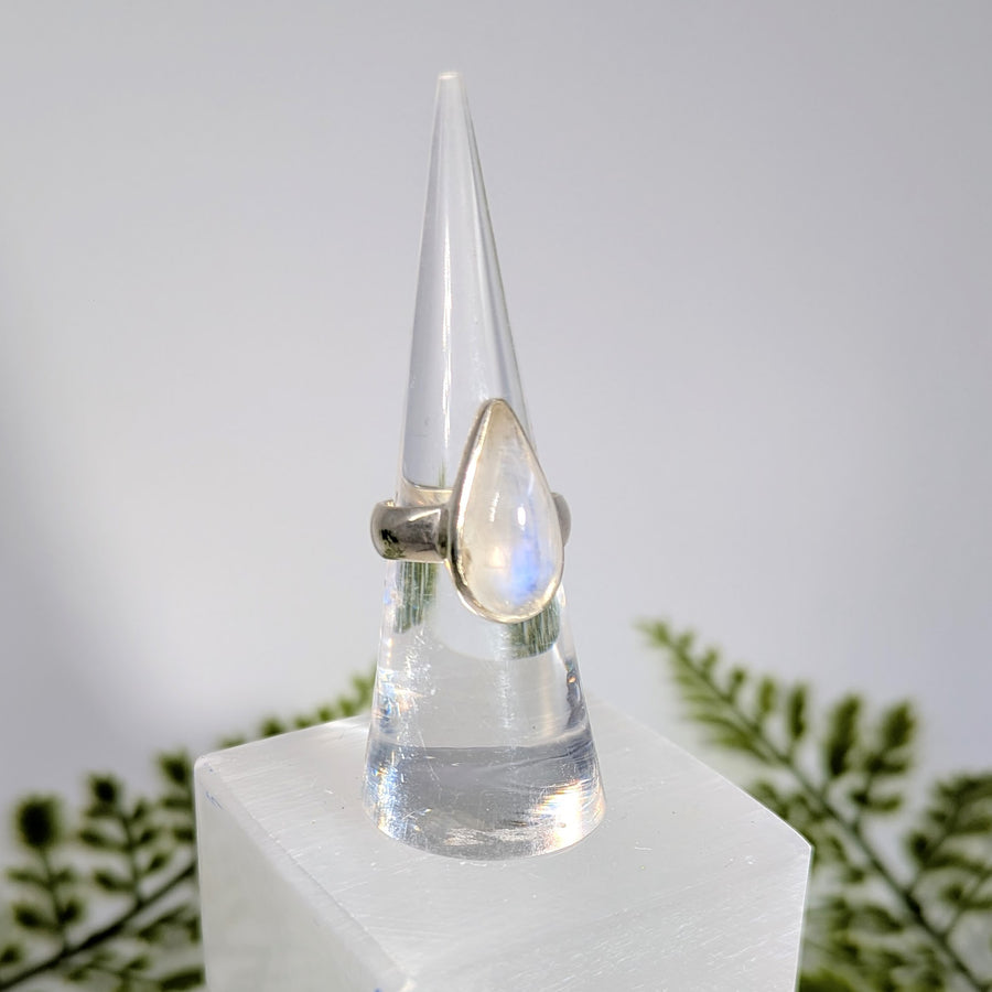 Rainbow Moonstone Sz 5.75 Teardrop S.S. Ring #BC1917