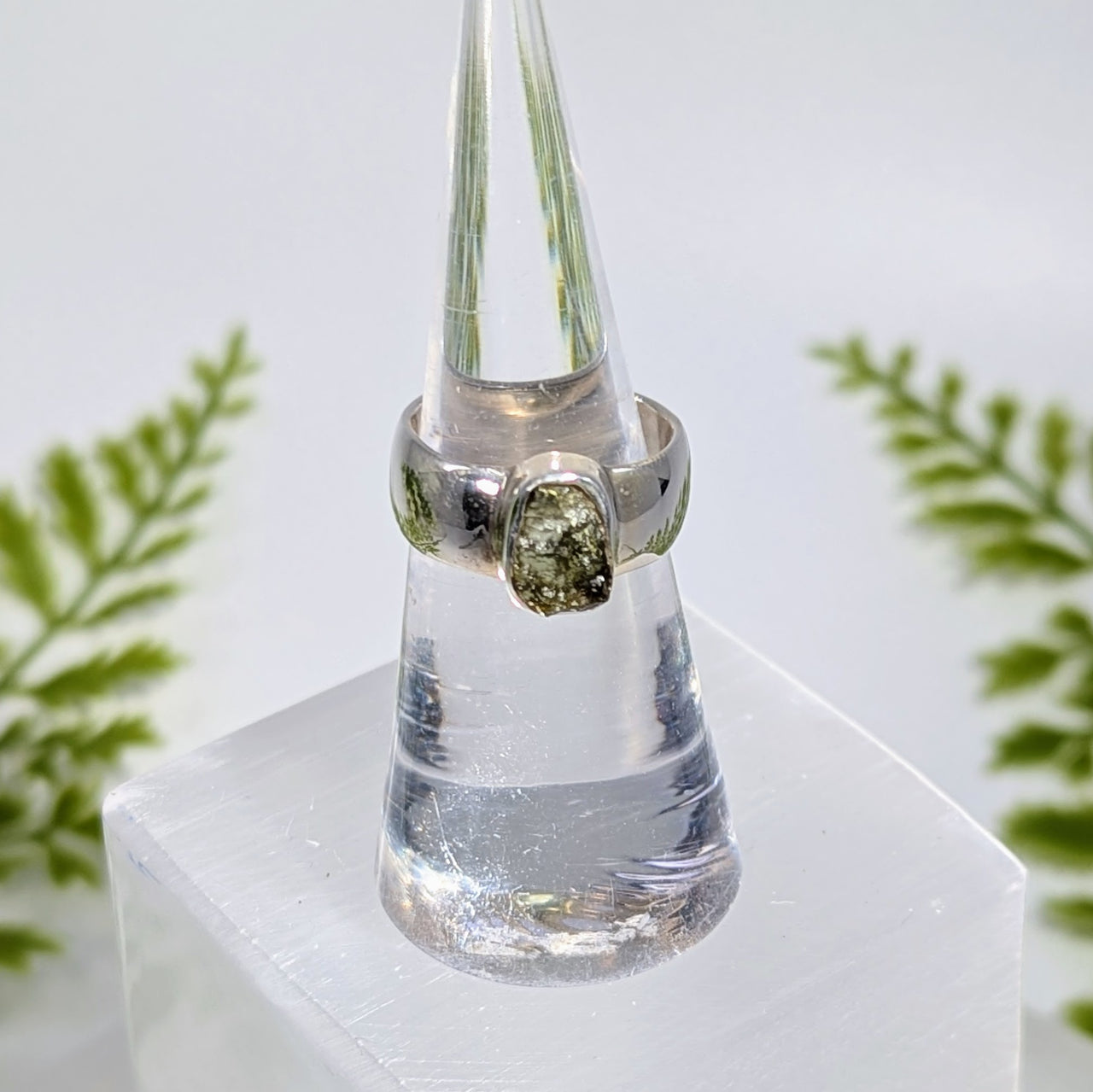 Moldavite Raw Sz 5.75 Organic S.S. Ring #BC1922