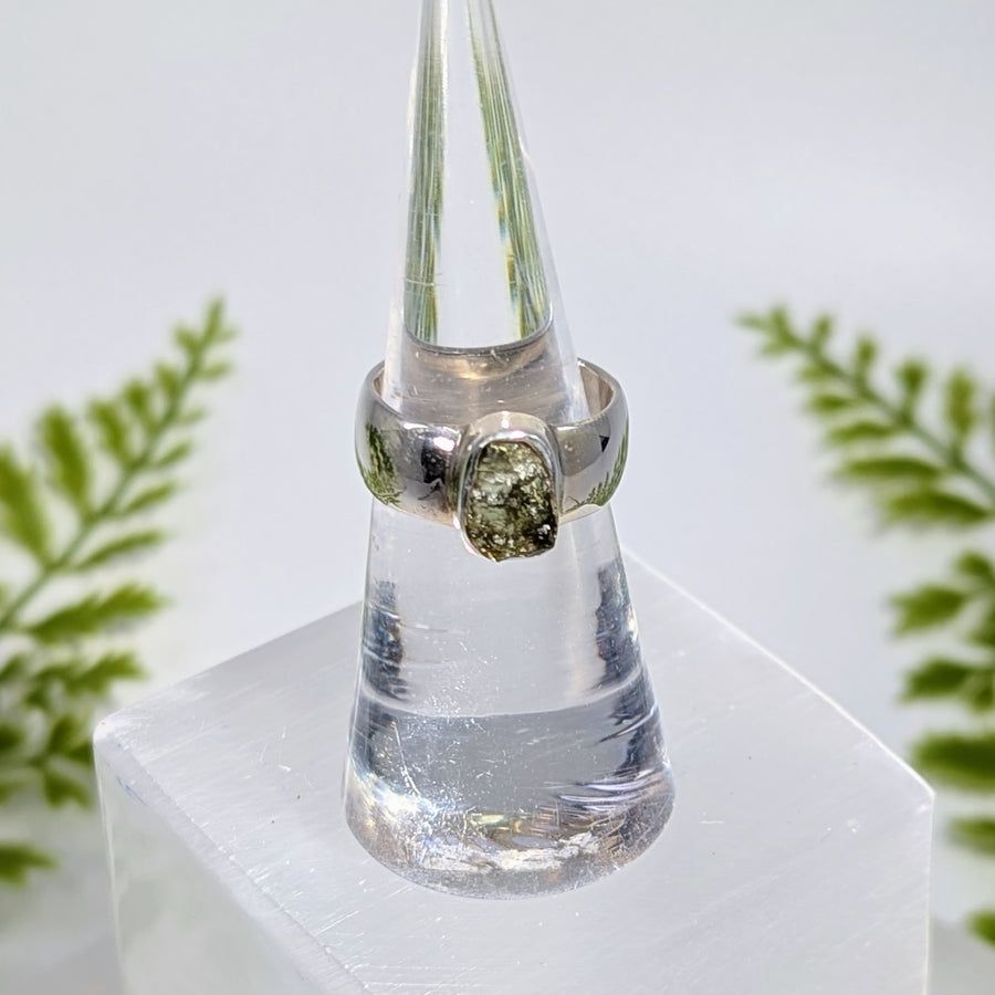 Moldavite Raw Sz 5.75 Organic S.S. Ring #BC1922
