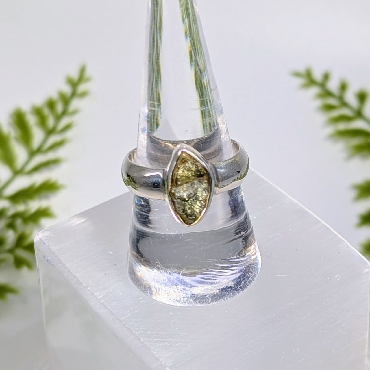 Moldavite Raw Sz 9.5 Organic S.S. Ring #BC1925