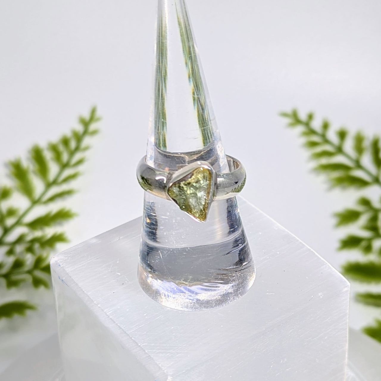 Moldavite Raw Sz 8.25 Organic S.S. Ring #BC1926