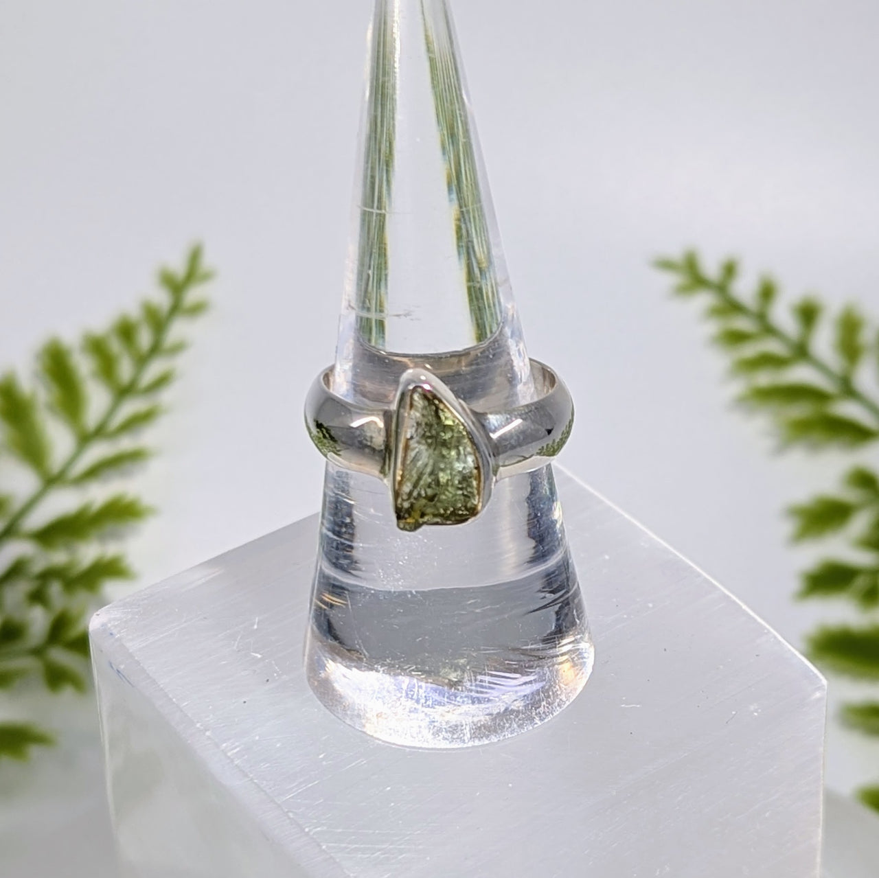 Moldavite Raw Sz 8.25 Organic S.S. Ring #BC1927