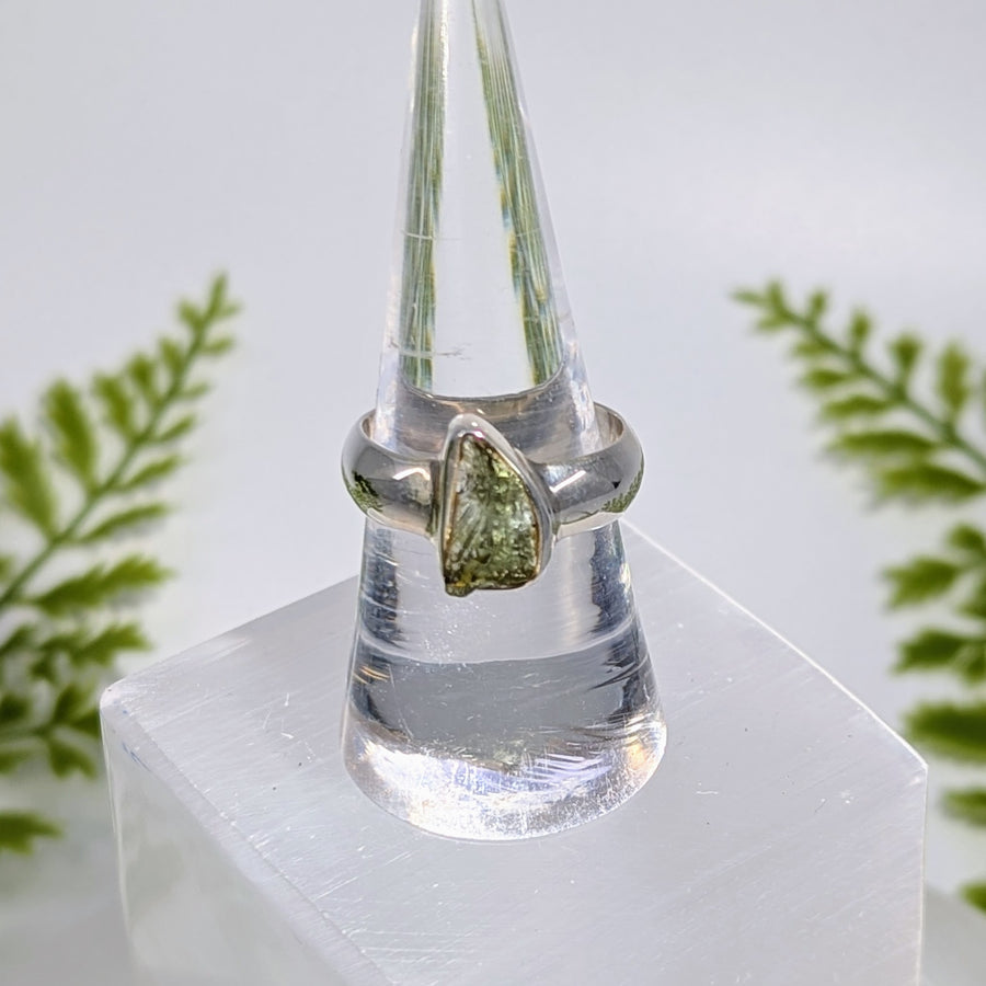 Moldavite Raw Sz 8.25 Organic S.S. Ring #BC1927