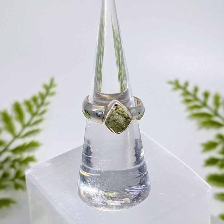 Moldavite Raw Sz 5.75 Organic S.S. Ring #BC1928