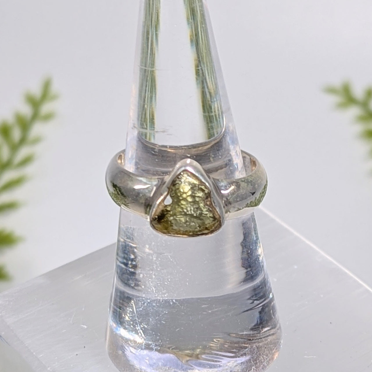 Moldavite Raw Sz 7.25 Organic S.S. Ring #BC1929