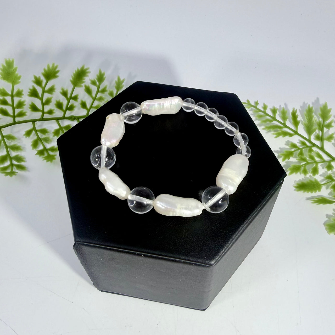 Baroque Pearl and Quartz Bracelet 7"  #BC0563