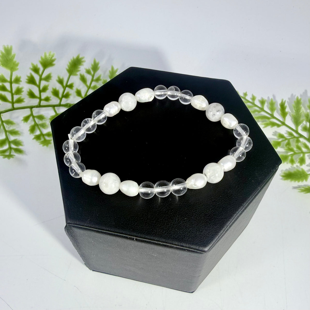Pearl Moonstone and Quartz Bracelet 7"  #BC0562