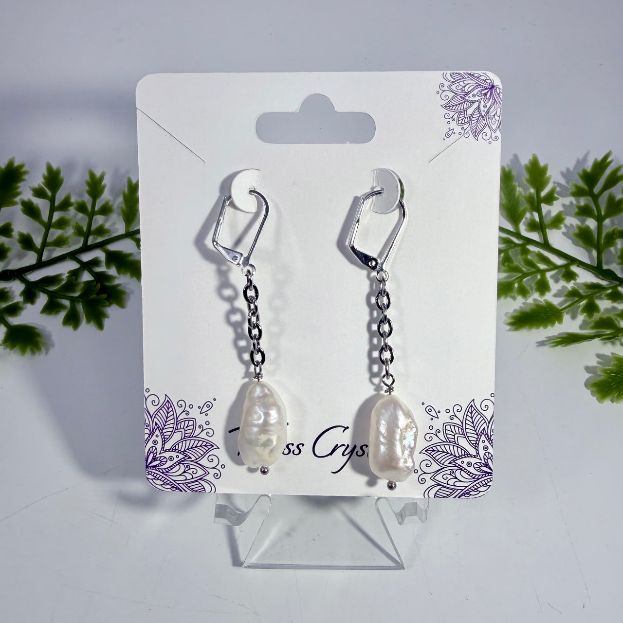 Baroque Pearl Earrings on Chain Dangle Stainless Steel #BC0561