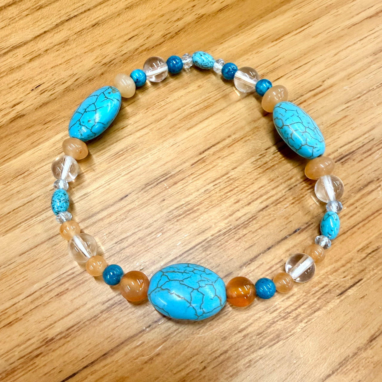 Turquenite, Moonstone and Quartz 7" Bracelet Handmade #BC0553