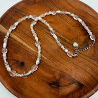 Pearl, Moonstone, Quartz and Herkimer Handmade Necklace Adjustable with Clasp  #BC0599