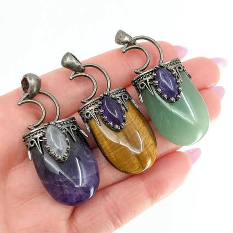 Moon Pendant- Amethyst, Tigers Eye or Aventurine