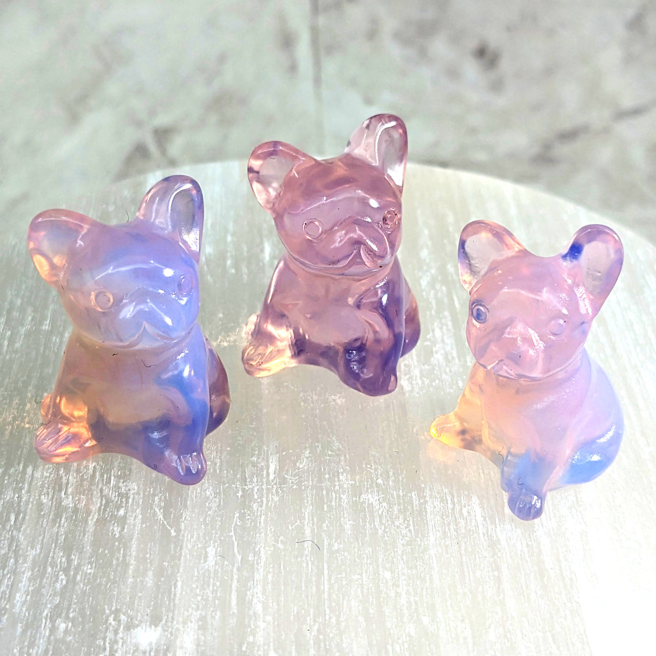 Pink Opalite 1.2" French Bulldog Carving #LV2312