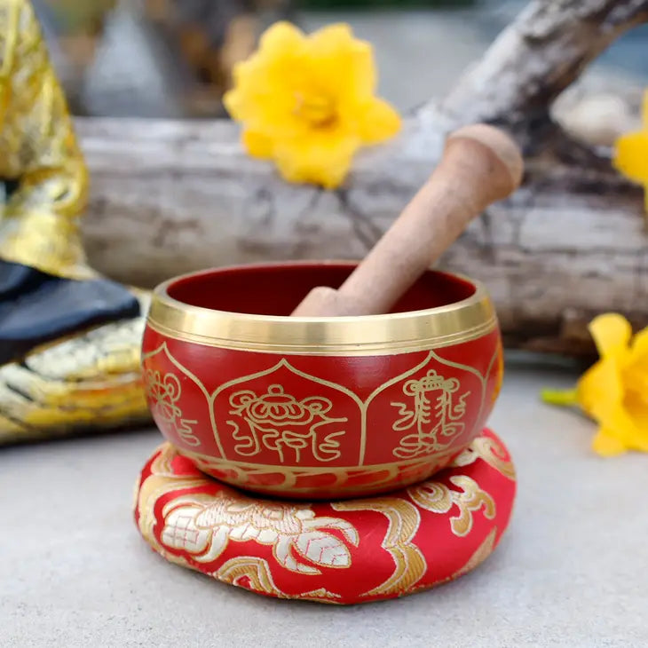 Tibetan Singing Bowl   & Cushion - Red #LV3729