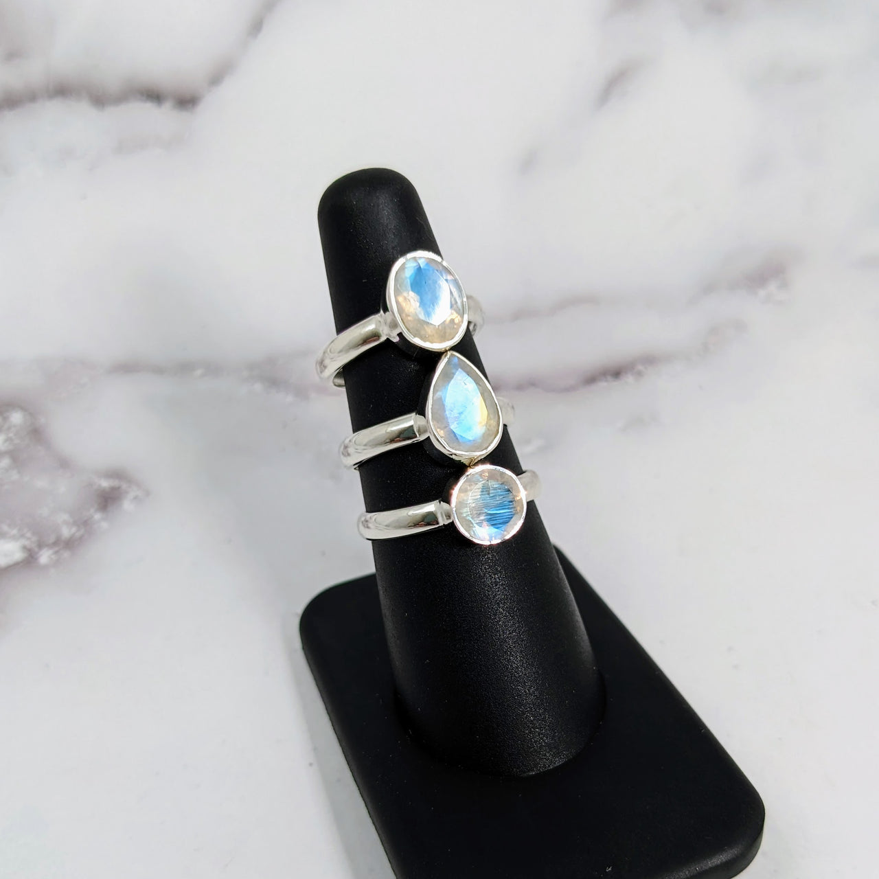 Rainbow Moonstone  Faceted S.S Ring #LV3912
