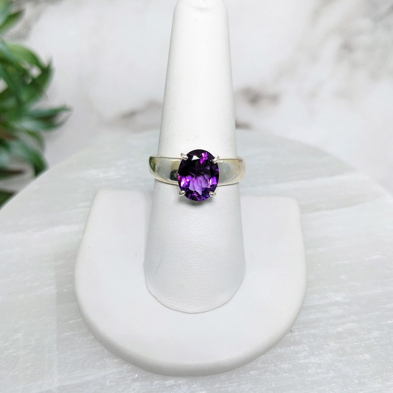 Amethyst Sz 8.5 S.S. Oval Faceted Ring #LV4292