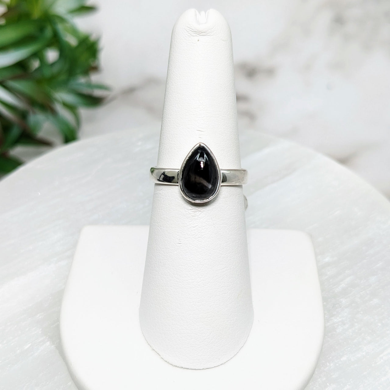 Black Star Sapphire  S.S. Teardrop Ring #LV5010