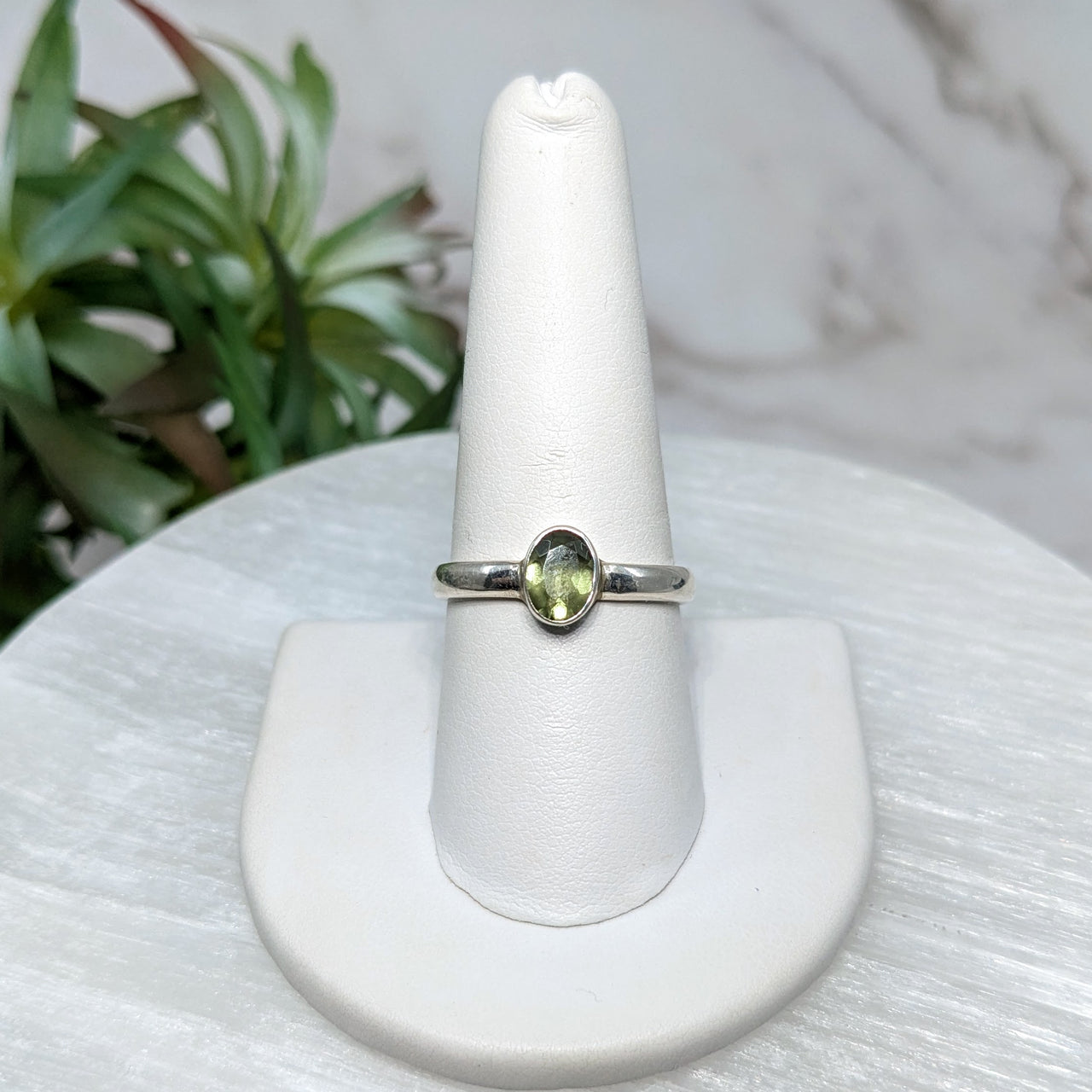 Moldavite Faceted  Sz. 8.75 S.S. Ring #LV5525