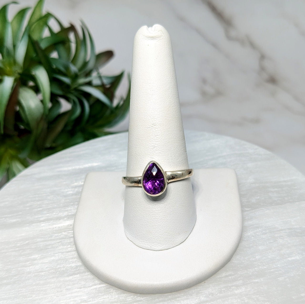 Amethyst  S.S. Faceted Teardrop Ring #LV5542