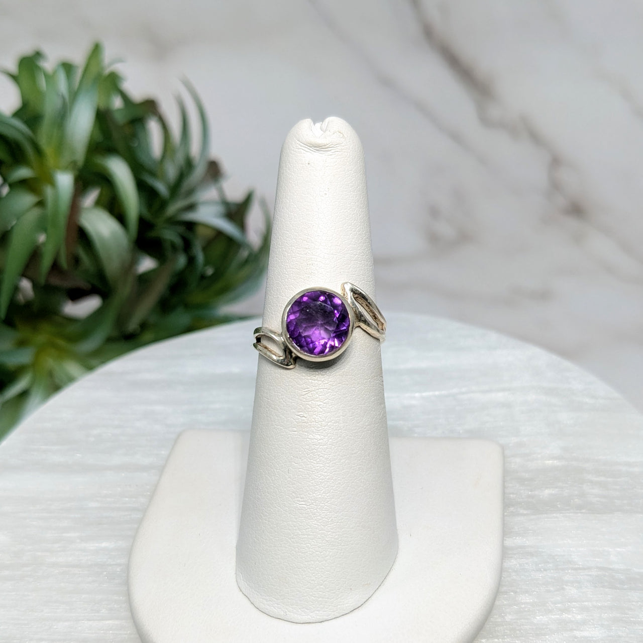 Amethyst  Sz. 6 S.S. Faceted Ring #LV5543