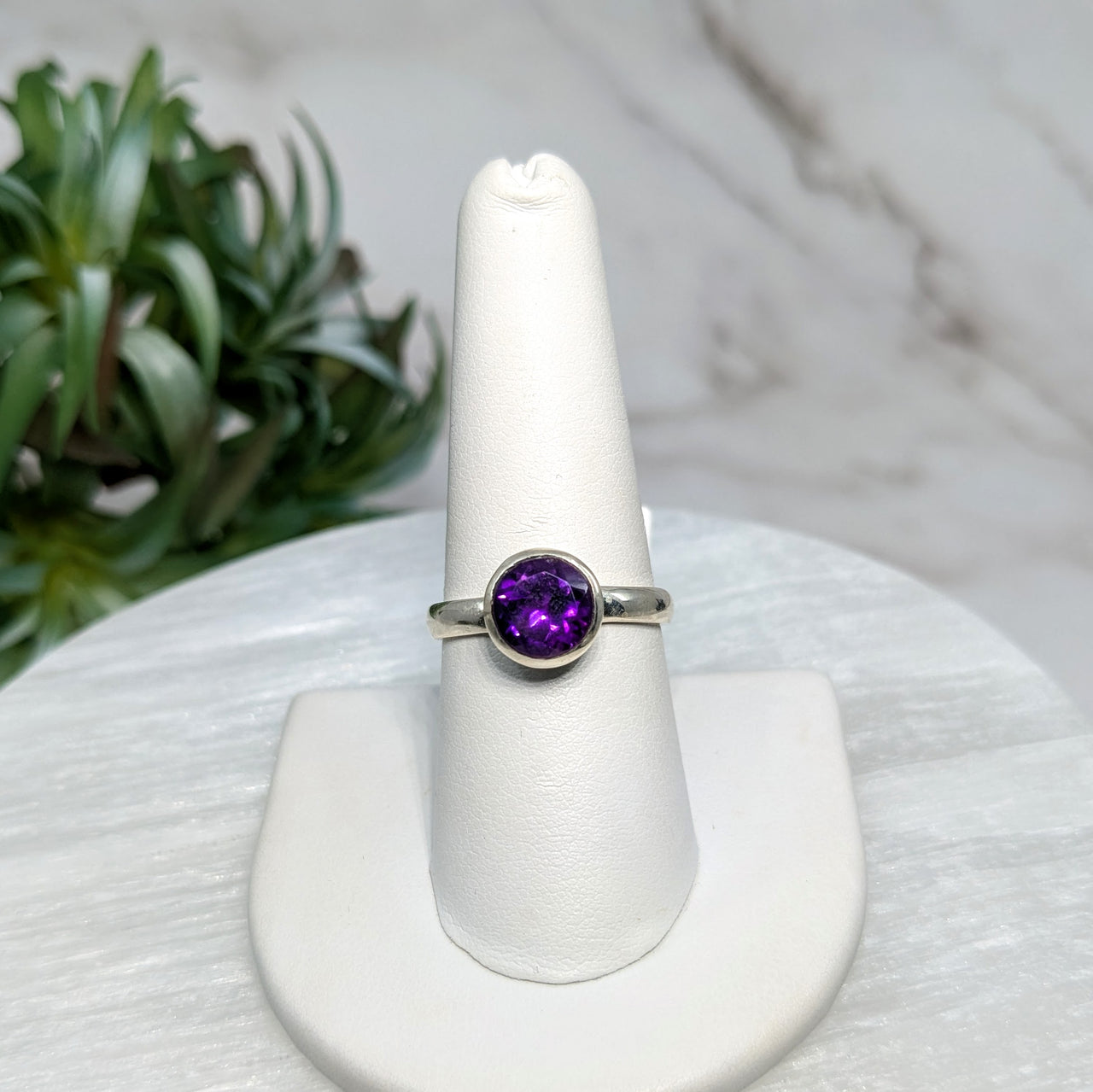 Amethyst  Sz. 8.25 S.S. Faceted Ring #LV5544