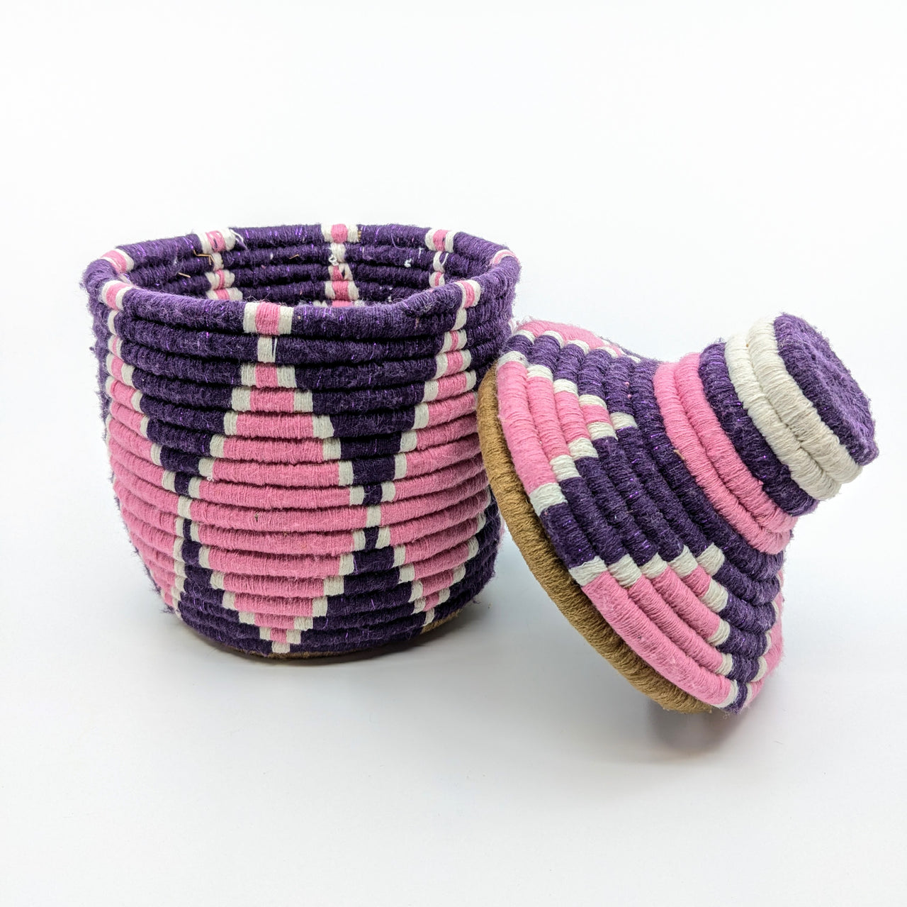 Woven Pink & Purple 9" Rope Basket w/ Lid #LV5583