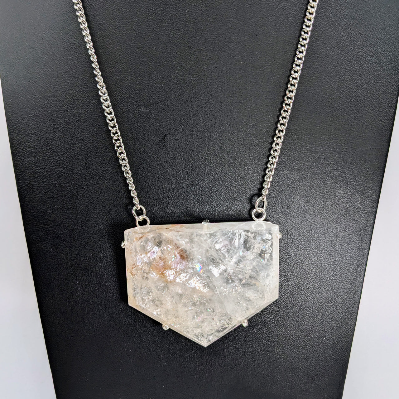 Clear Quartz 2" Flat Point 18" Necklace Silver Plated #LV5788