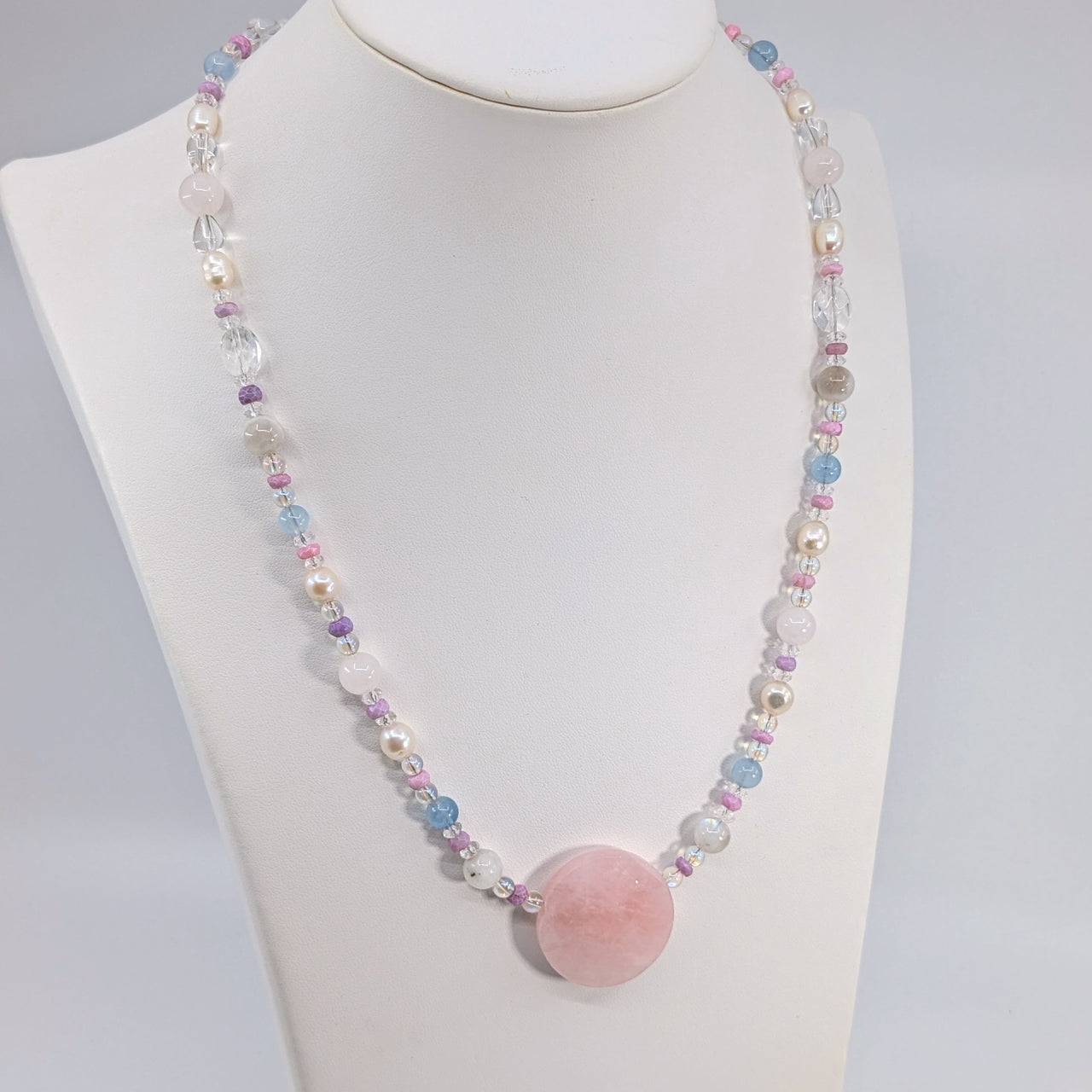 Rose Quartz & Pearl 26 - 27" Mixed Gemstone Beaded Necklace #LV5873