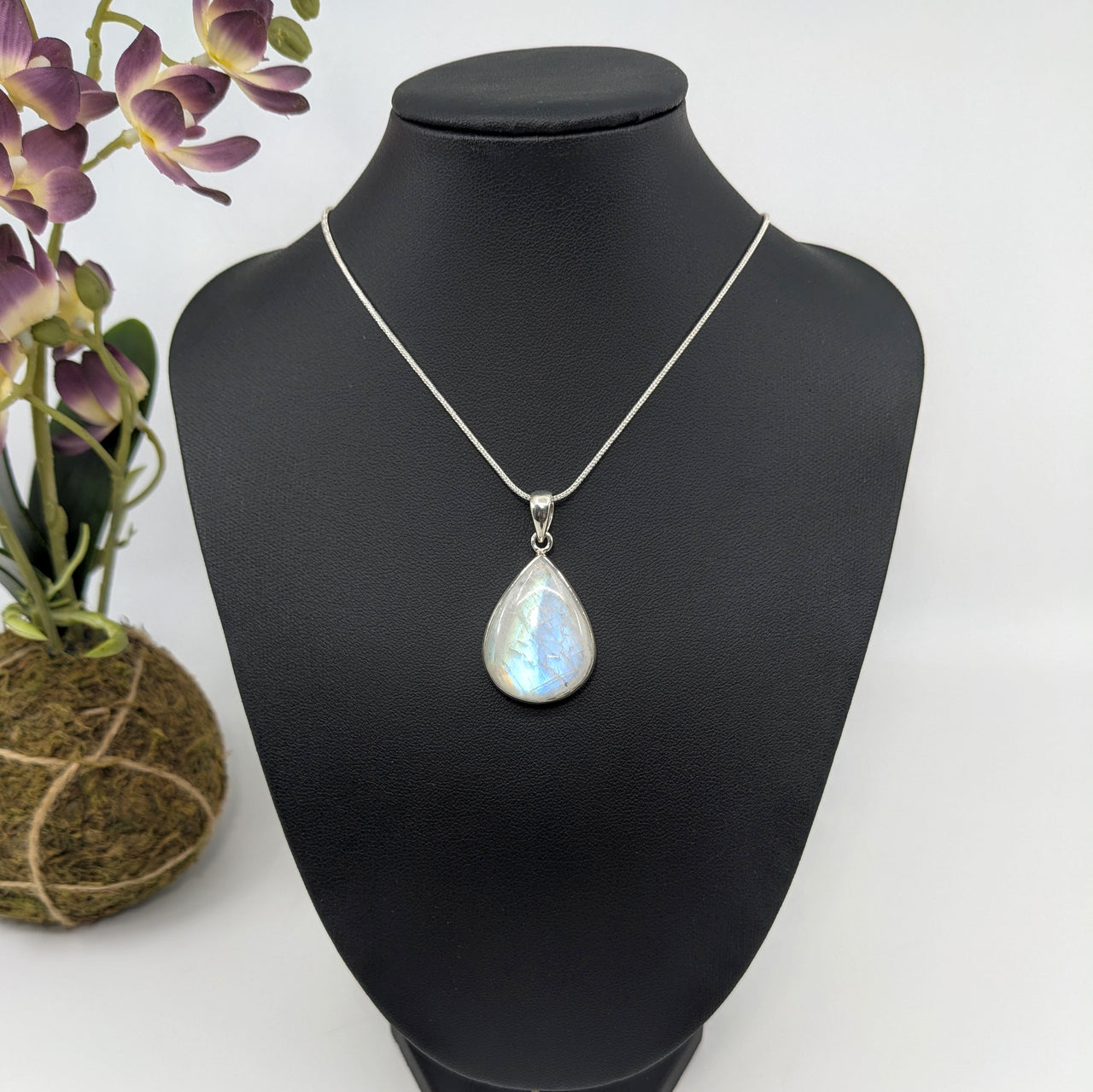 Rainbow Moonstone 1" S.S. Teardrop Pendant #LV5924