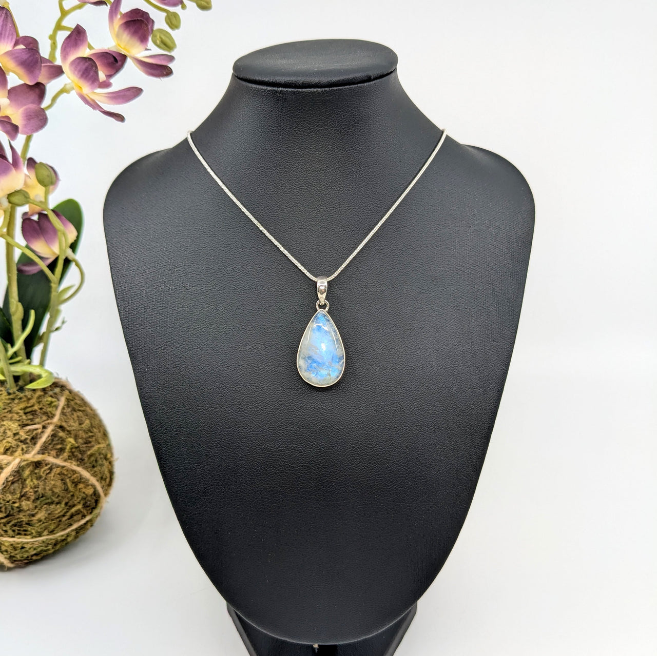 Rainbow Moonstone .9" S.S. Teardrop Pendant #LV5925