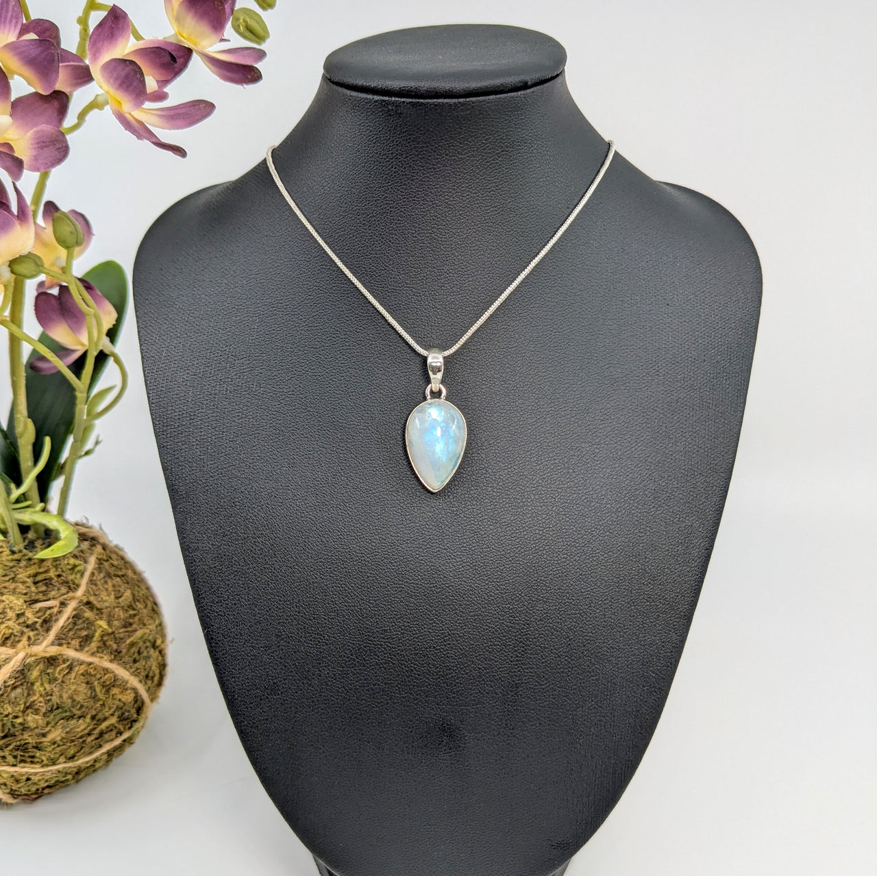 Rainbow Moonstone .7" S.S. Teardrop Pendant #LV5928