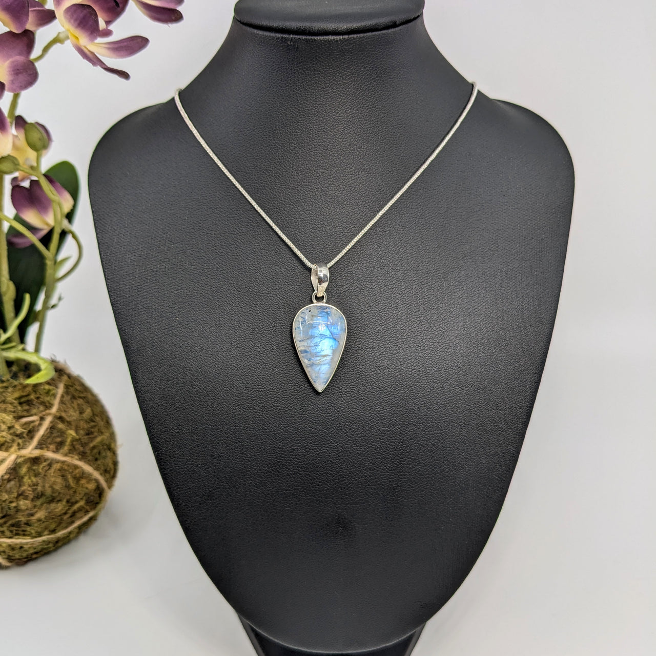 Rainbow Moonstone .9" S.S. Teardrop Pendant #LV5929