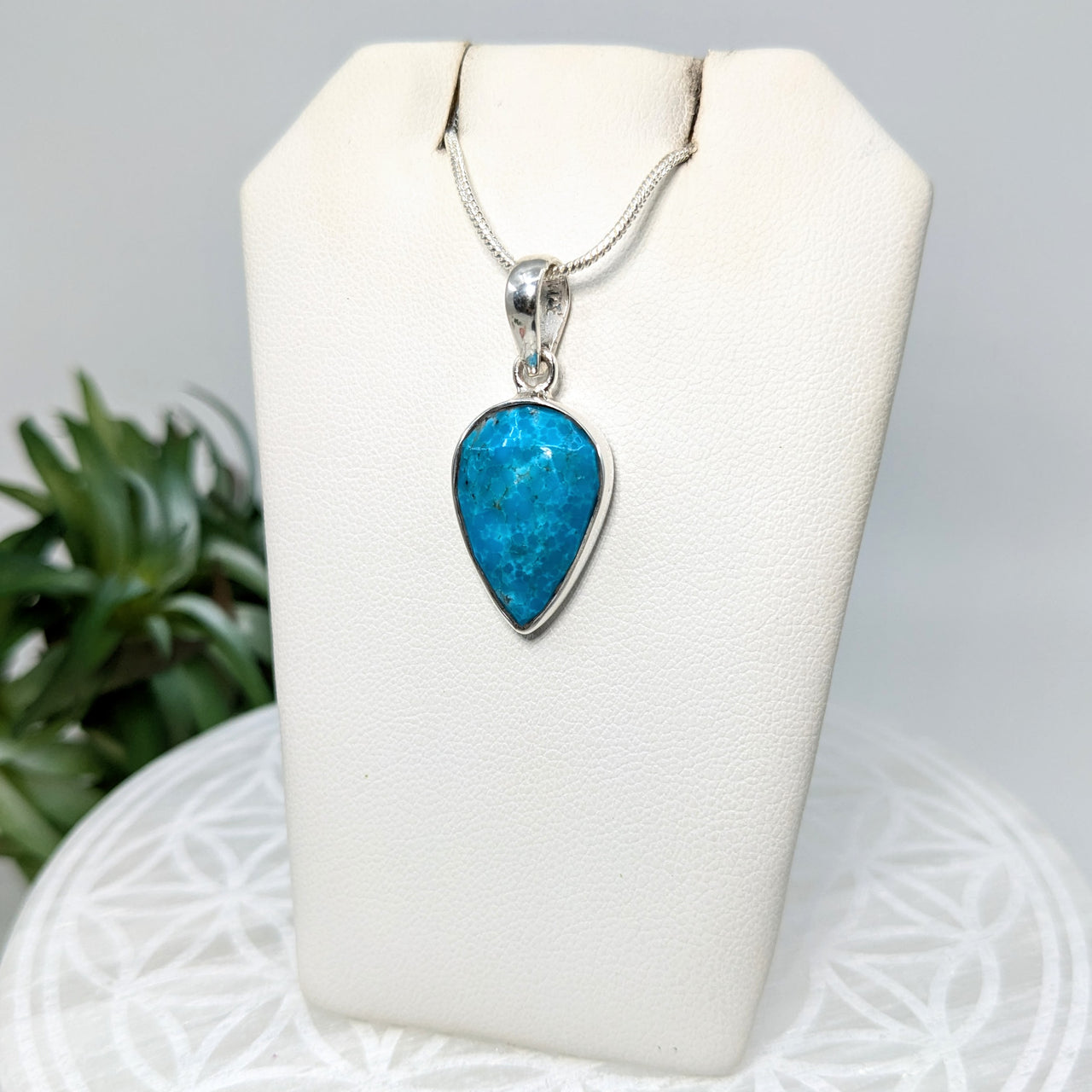 Turquoise .81" S.S. Teardrop Pendant #LV5946