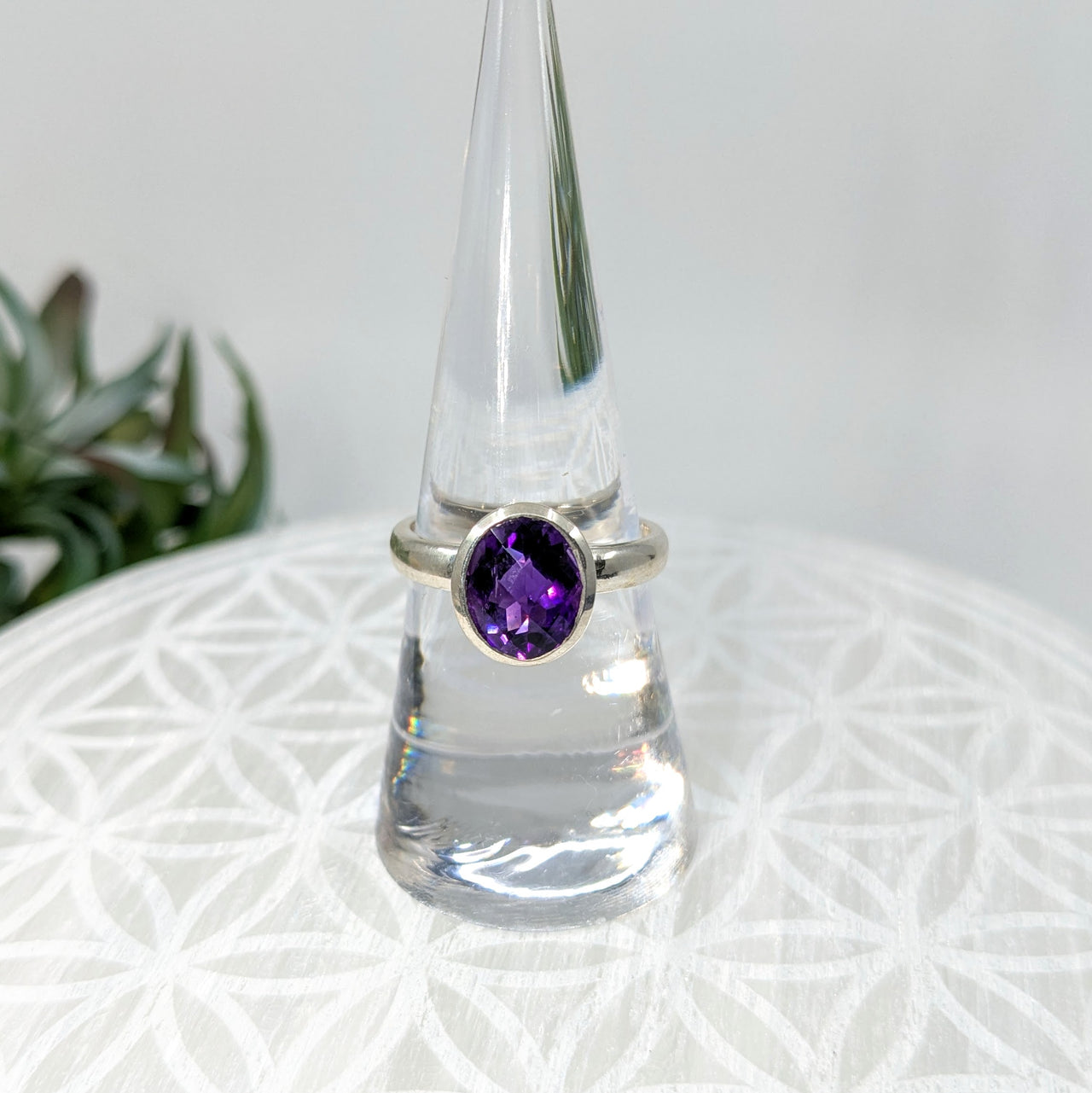 Amethyst Sz 7.5 S.S. Faceted Ring #LV5957