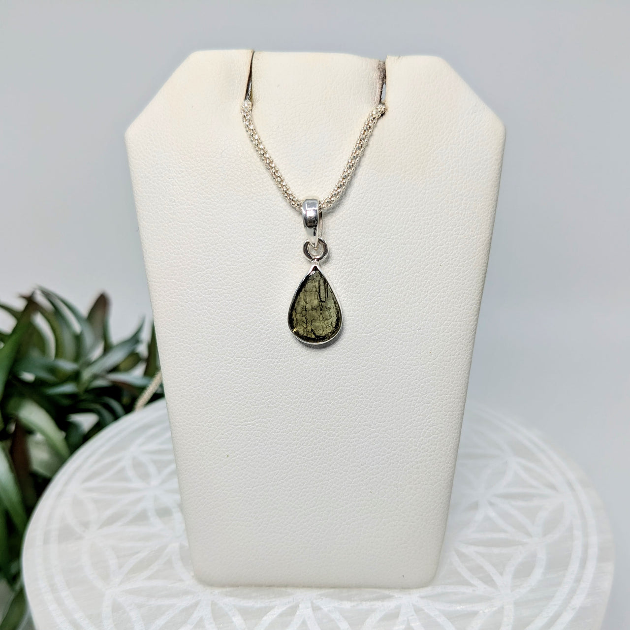 Moldavite .5" S.S. Half Polished Pendant #LV5965