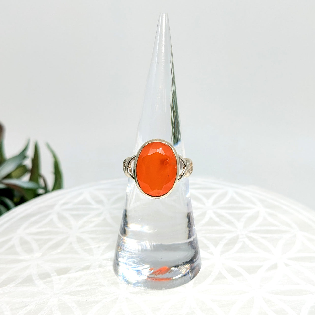 Carnelian   Sz 5.75 S.S. Faceted Ring #LV5966