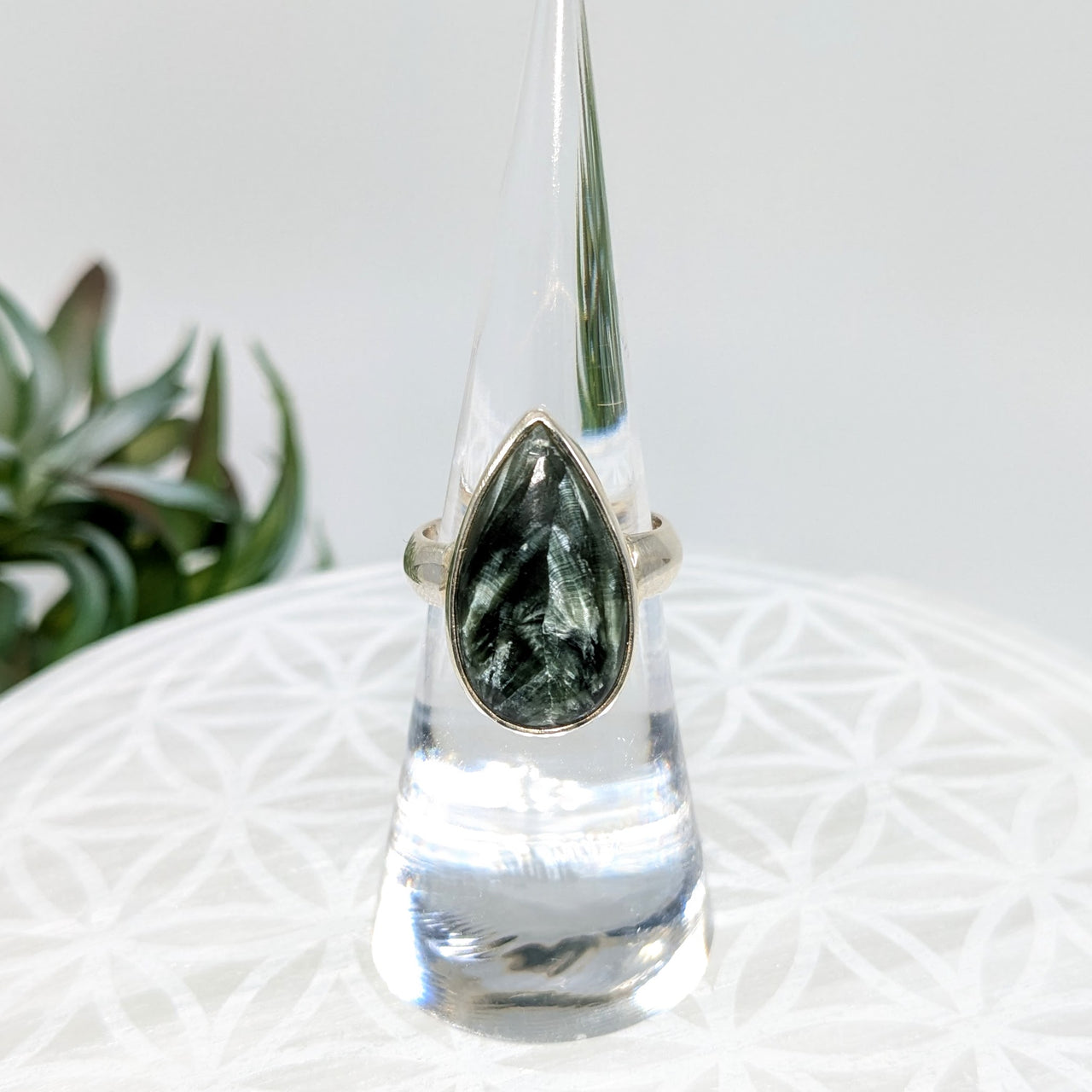 Seraphinite  Sz 5.75  S.S. Teardrop Ring #LV5972