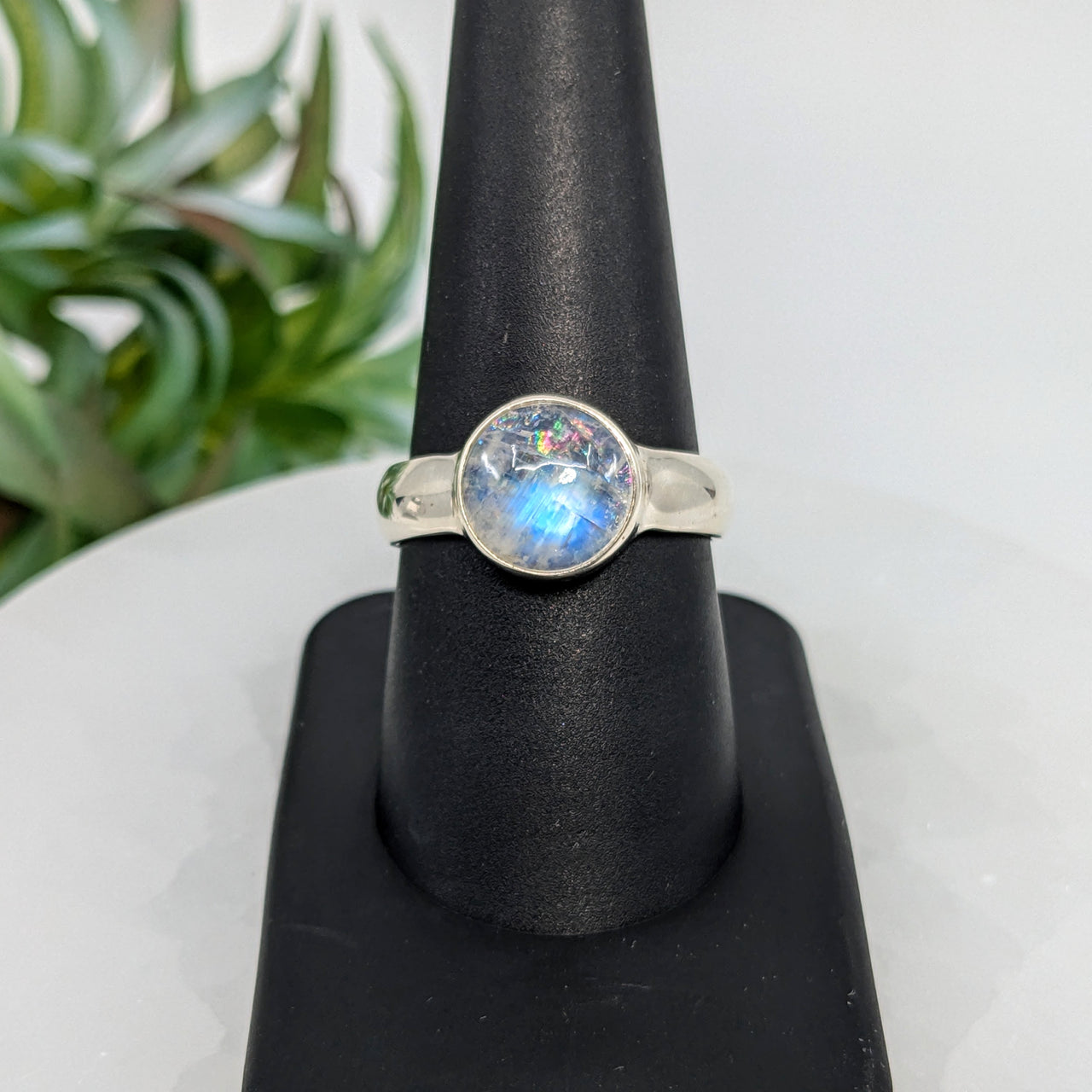 Rainbow Moonstone S.S. Round Ring #LV5978