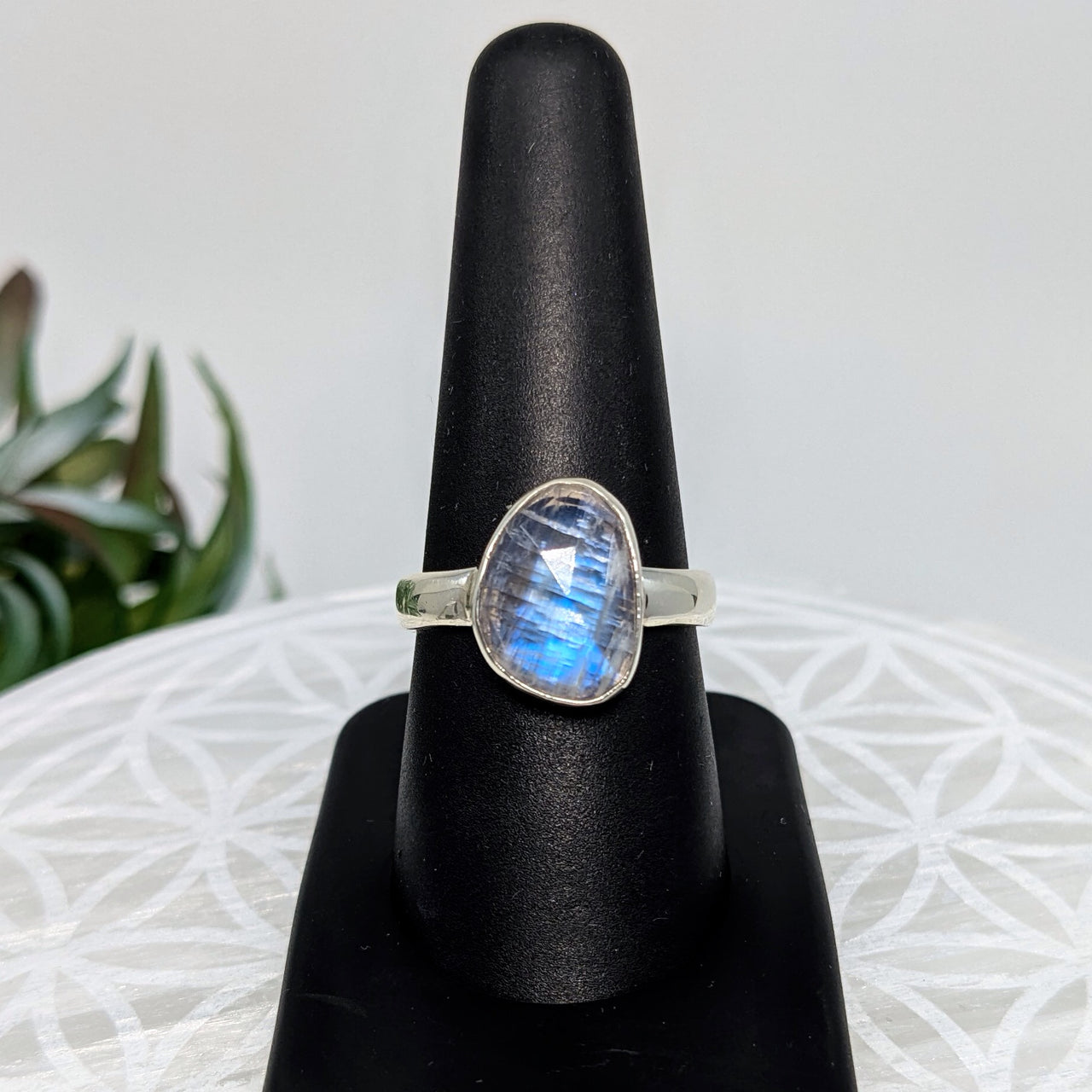 Rainbow Moonstone  Sz 8.5  S.S Faceted Ring #LV5980