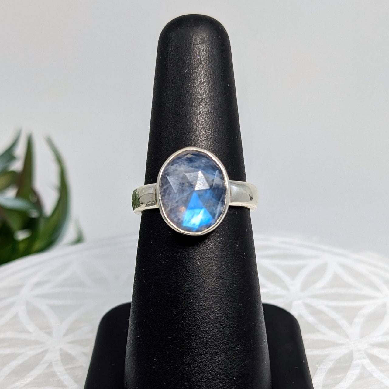 Rainbow Moonstone  Sz 5.5  S.S. Ring #LV5981