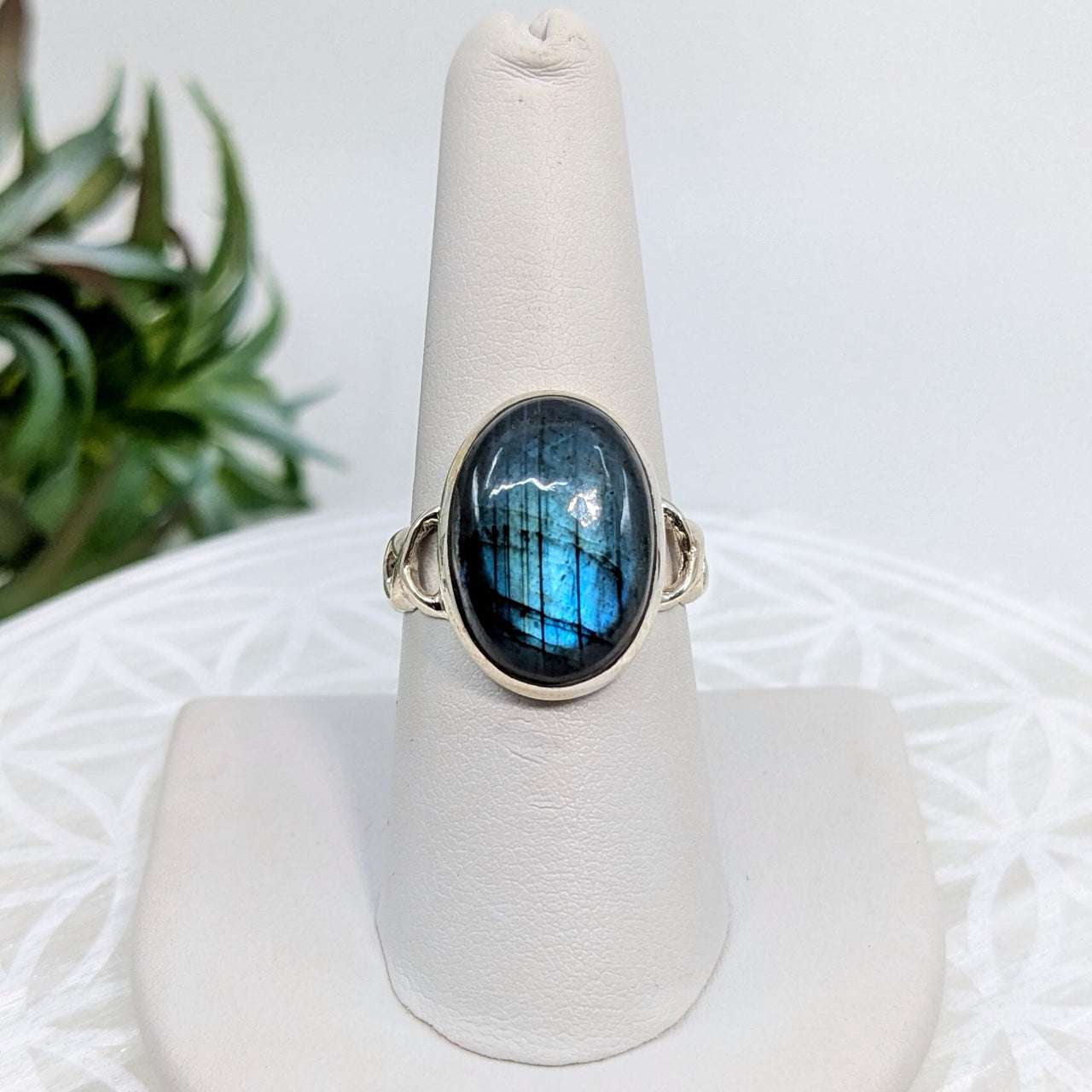 Labradorite  Sz 7.5  S.S. Oval Ring #LV5990