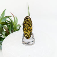 Thumbnail for Amber Baltic Green Sz 6 Oval S.S. Ring #LV6002