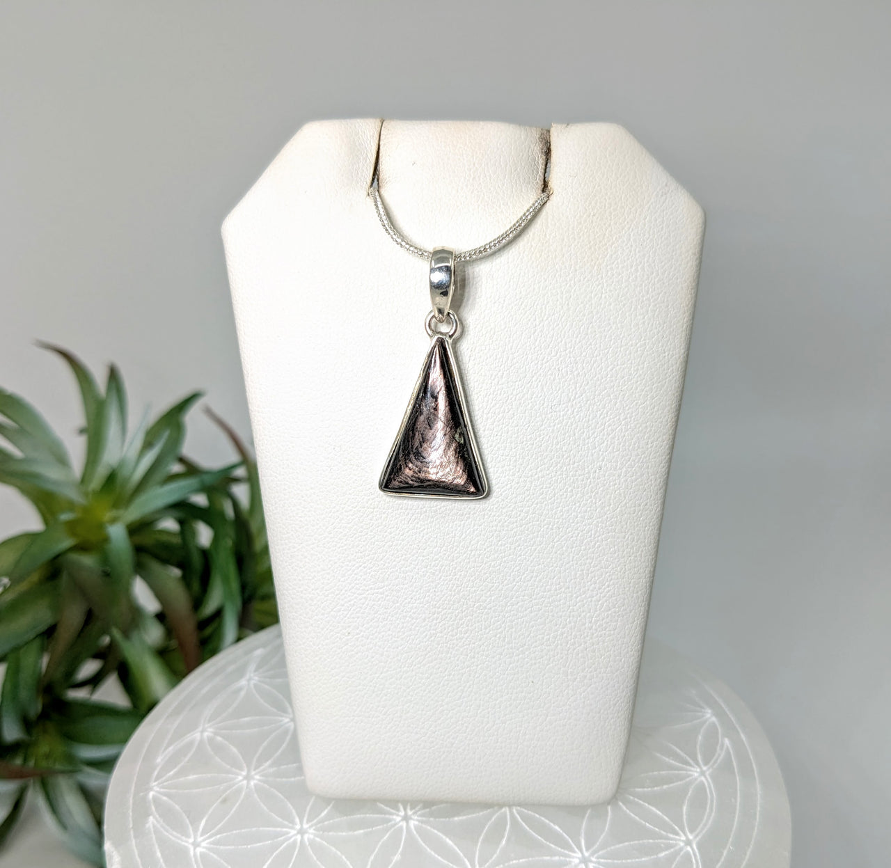 Hypersthene .7" Triangle S.S. Pendant #LV6050